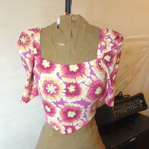 Free People Pink and Yellow Floral Blouse